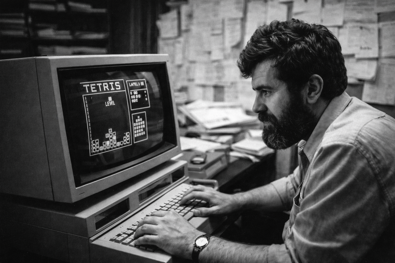 Алексей Пажитнов за компьютером, 1984